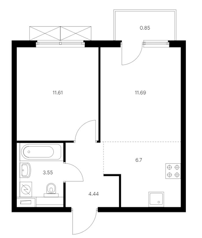 1-комнатная квартира 38.84 м², 7/15 эт., ЖК «Янинский лес»